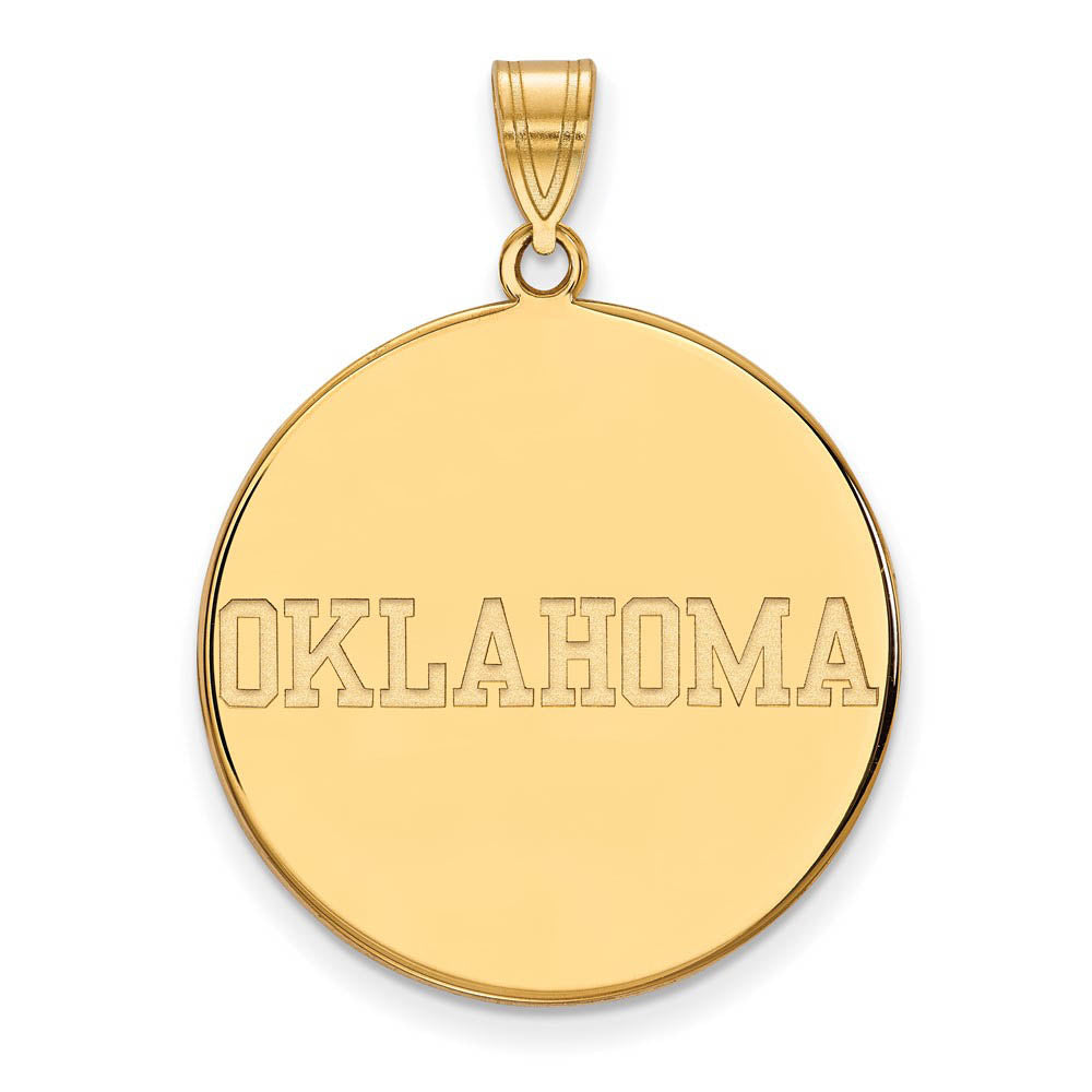 14k Yellow Gold U. of Oklahoma XL Disc Pendant, Item P22239 by The Black Bow Jewelry Co.