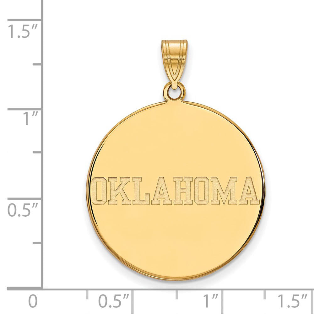 Alternate view of the 14k Yellow Gold U. of Oklahoma XL Disc Pendant by The Black Bow Jewelry Co.