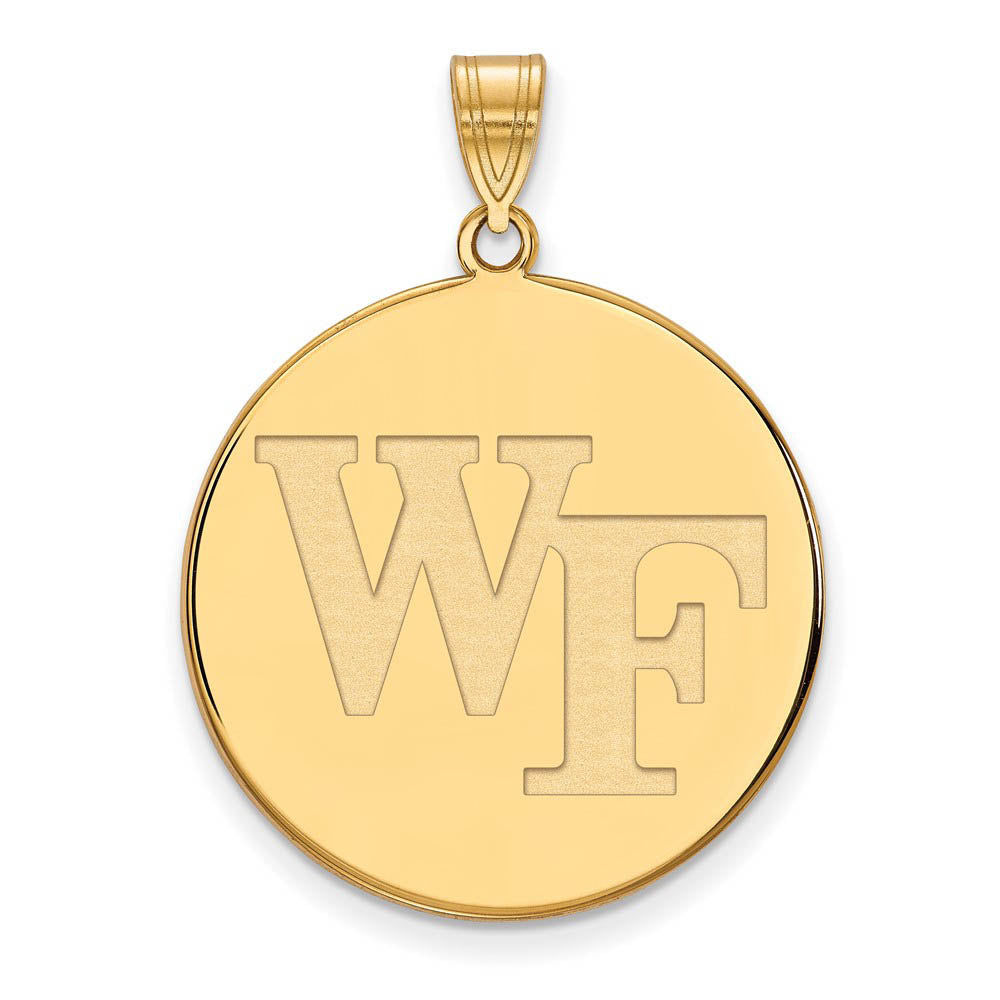 14k Yellow Gold Wake Forest U. XL 'WF' Disc Pendant, Item P22242 by The Black Bow Jewelry Co.