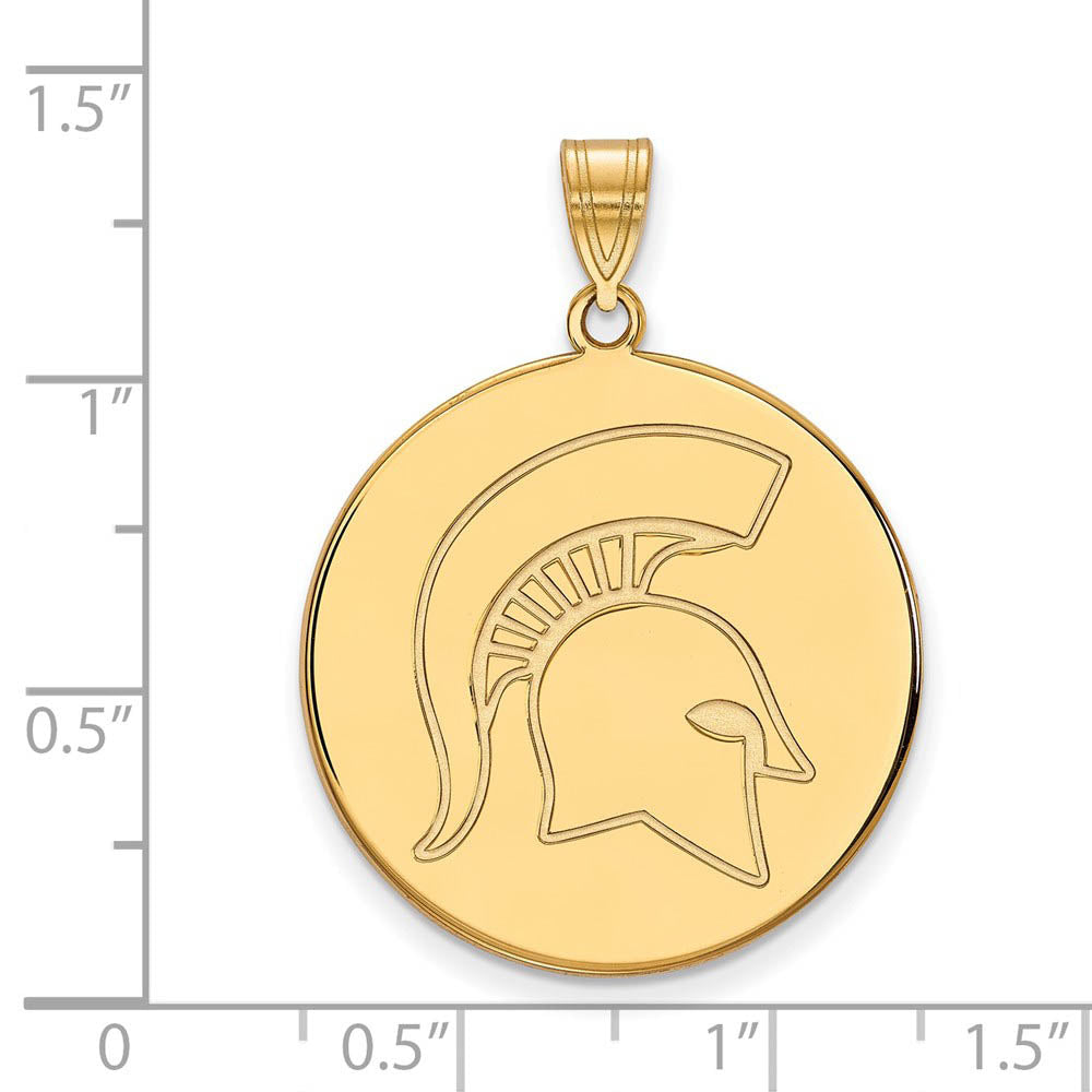 Alternate view of the 14k Yellow Gold Michigan State XL Logo Disc Pendant by The Black Bow Jewelry Co.