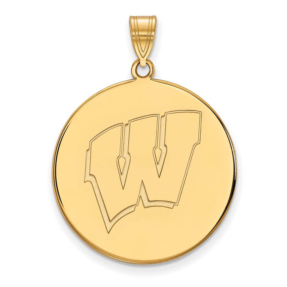 14k Yellow Gold U. of Wisconsin XL Initial W Disc Pendant, Item P22283 by The Black Bow Jewelry Co.