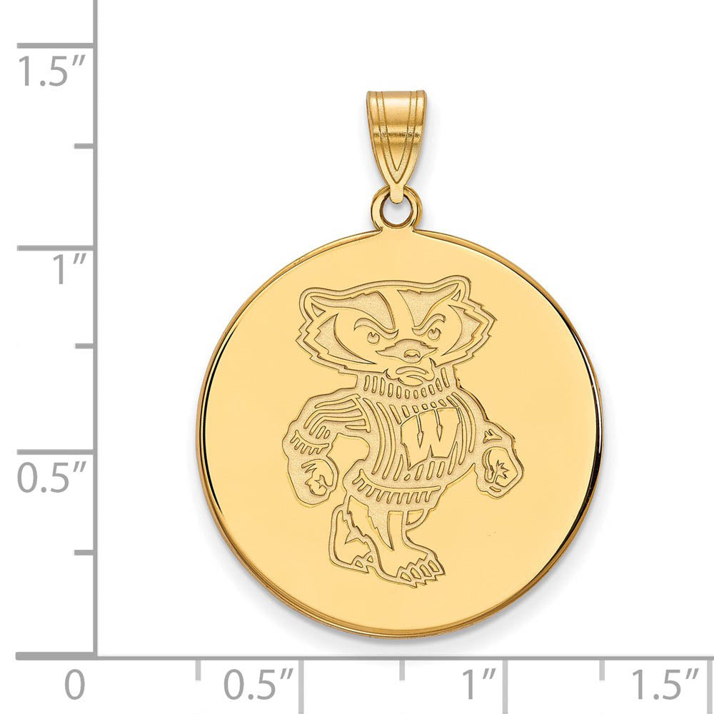 Alternate view of the 14k Yellow Gold U. of Wisconsin XL Badgers Disc Pendant by The Black Bow Jewelry Co.