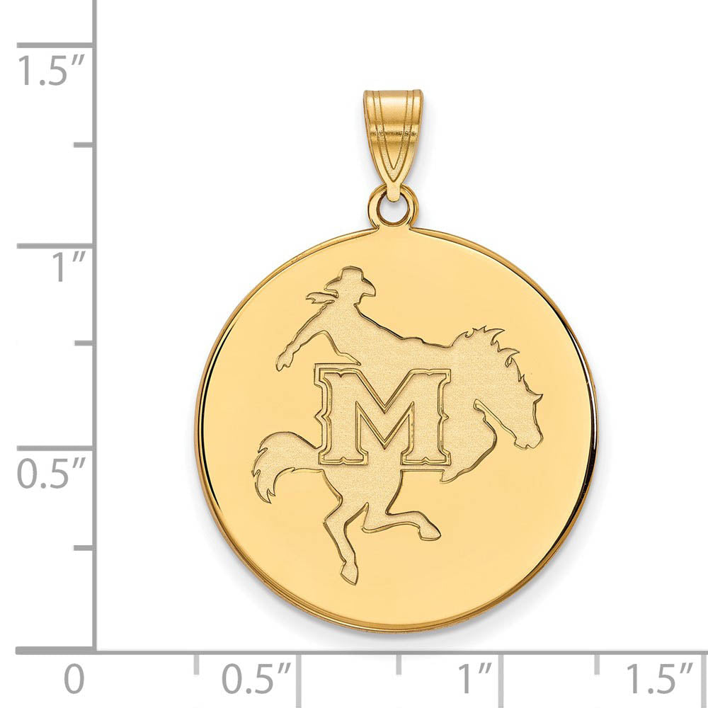 Alternate view of the 14k Gold Plated Silver McNeese State XL Disc Pendant by The Black Bow Jewelry Co.