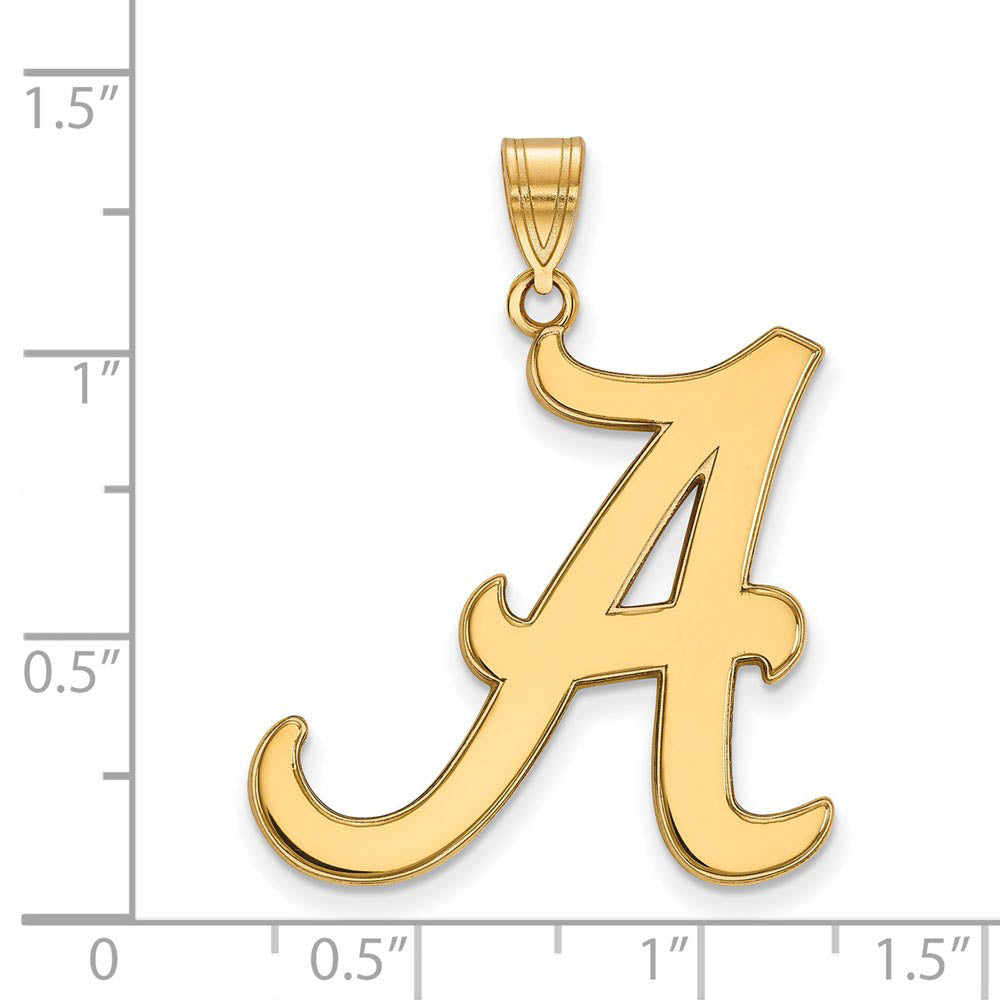 Alternate view of the 14k Gold Plated Silver U. of Alabama XL Initial A Pendant by The Black Bow Jewelry Co.