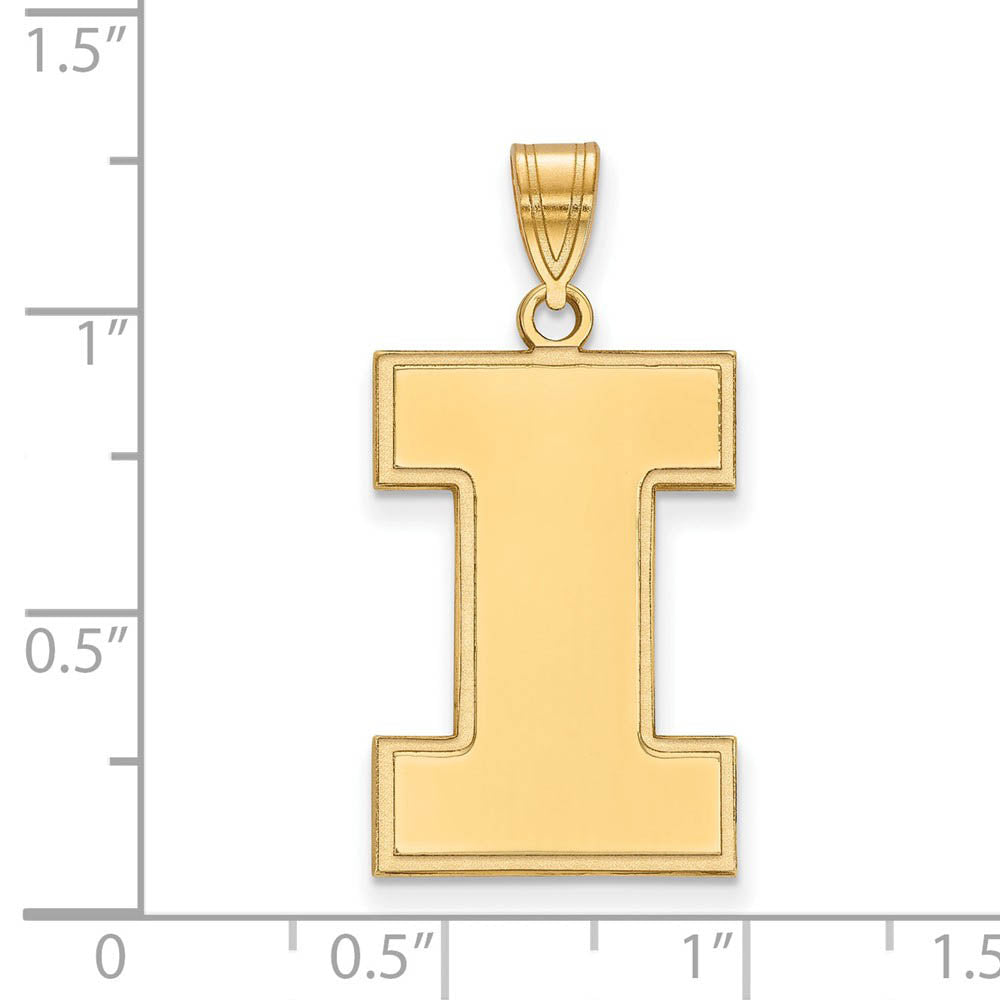 Alternate view of the 14k Gold Plated Silver U. of Illinois XL Initial I Pendant by The Black Bow Jewelry Co.
