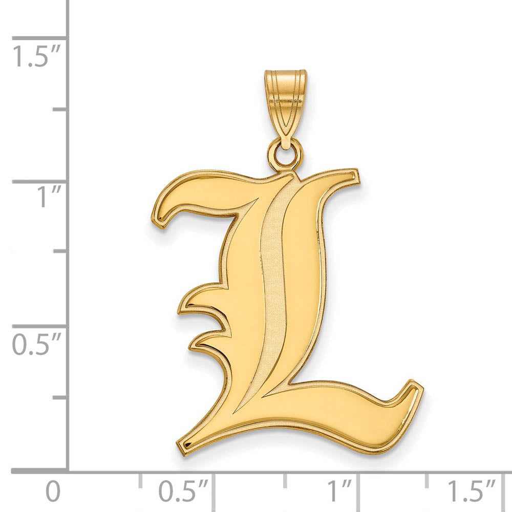 Alternate view of the 14k Gold Plated Silver U. of Louisville XL 'L' Pendant by The Black Bow Jewelry Co.