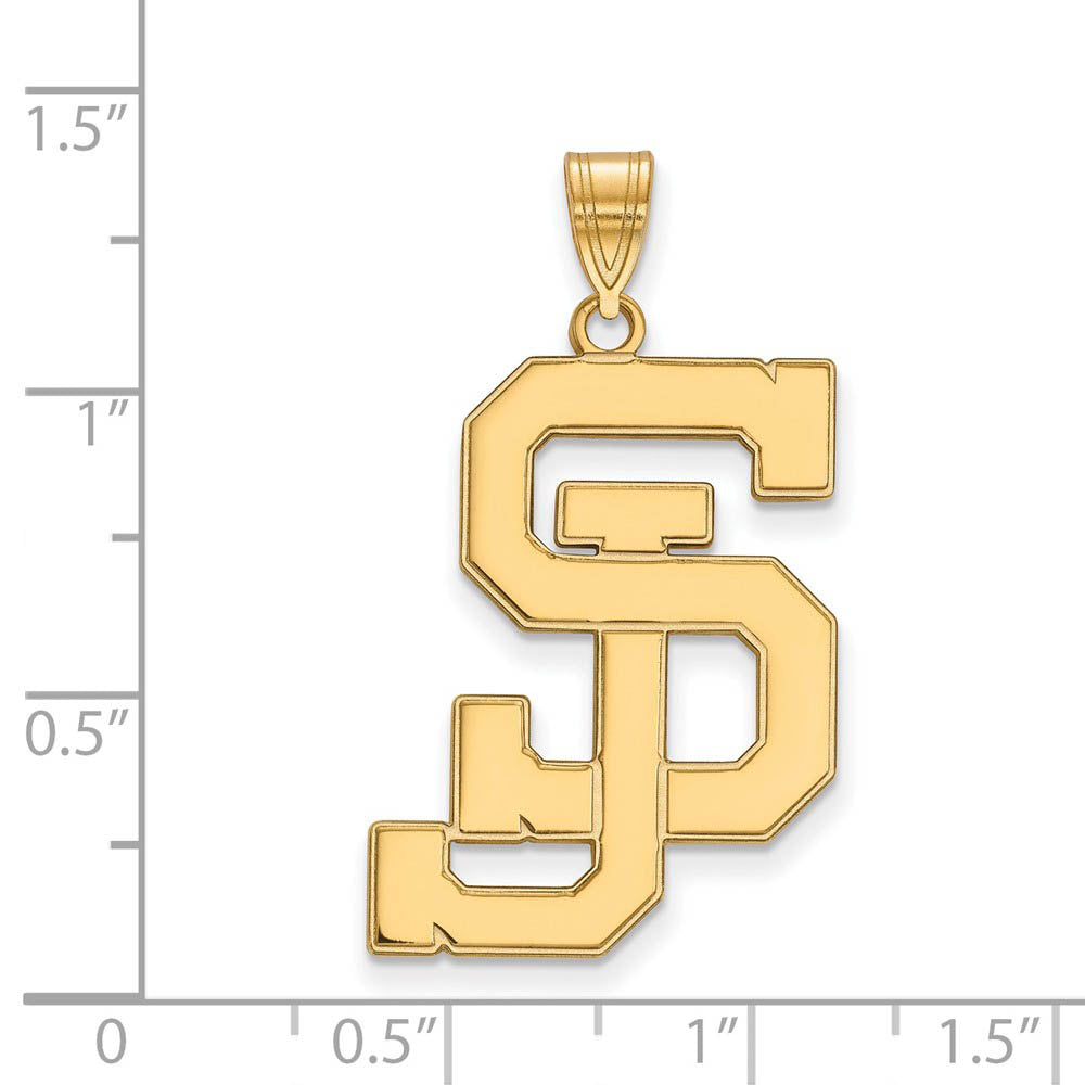 Alternate view of the 14k Gold Plated Silver San Jose State XL Pendant by The Black Bow Jewelry Co.