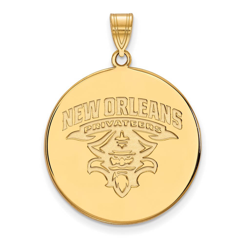 14k Gold Plated Silver U. of New Orleans XL Disc Pendant, Item P22361 by The Black Bow Jewelry Co.