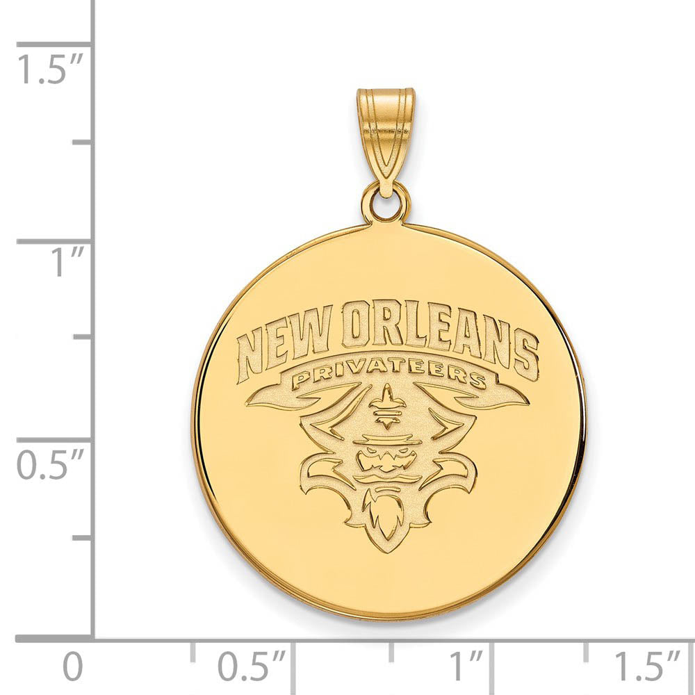 Alternate view of the 14k Gold Plated Silver U. of New Orleans XL Disc Pendant by The Black Bow Jewelry Co.