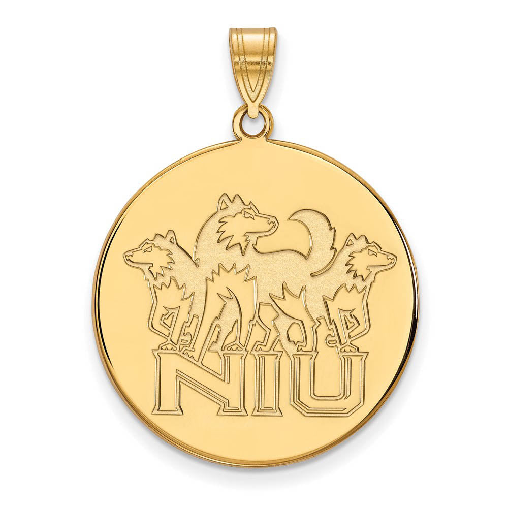 14k Gold Plated Silver Northern Illinois U. XL Disc Pendant, Item P22369 by The Black Bow Jewelry Co.
