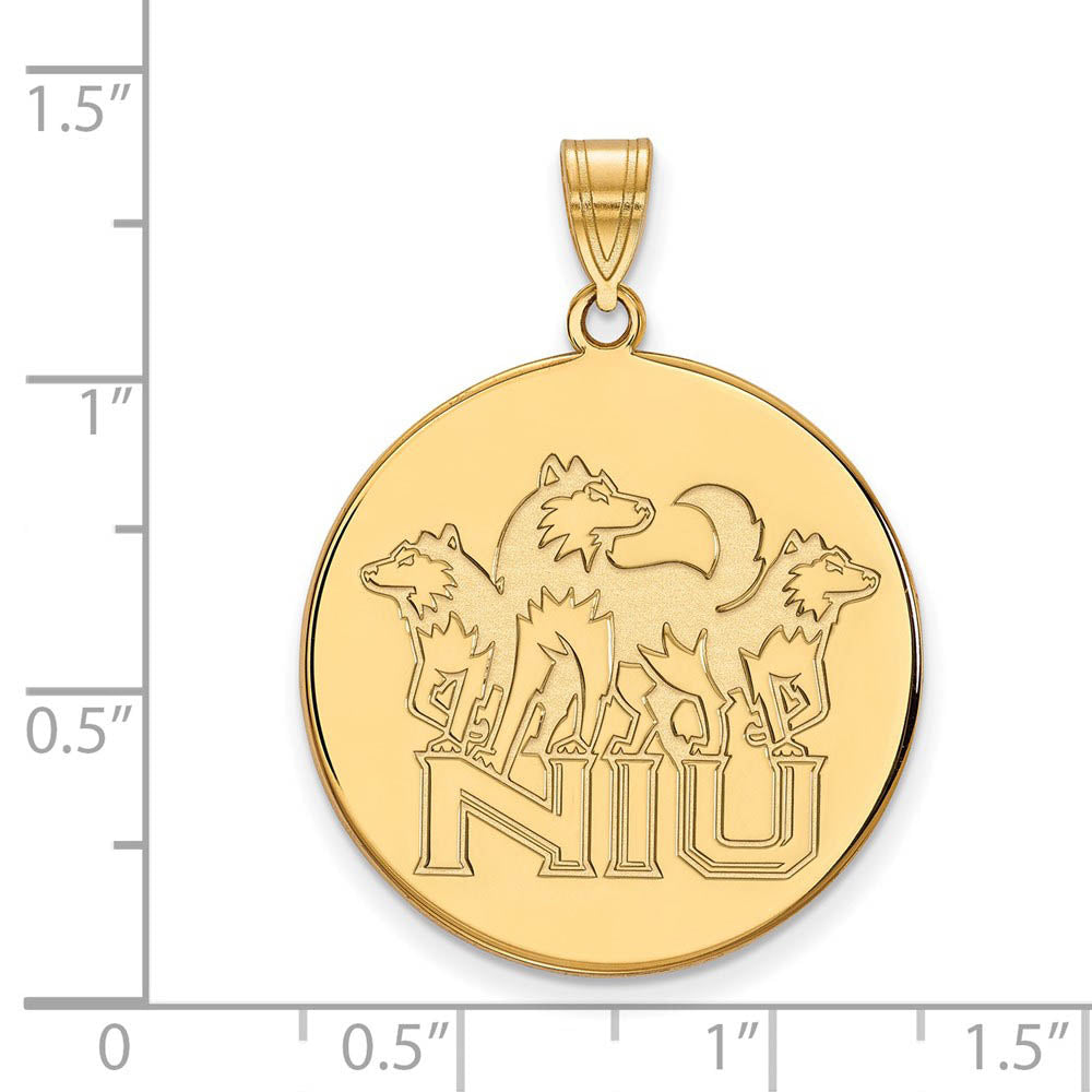 Alternate view of the 14k Gold Plated Silver Northern Illinois U. XL Disc Pendant by The Black Bow Jewelry Co.