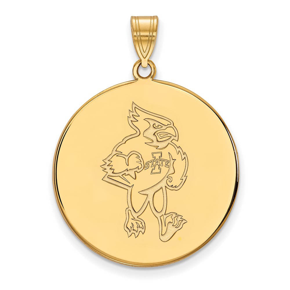 14k Gold Plated Silver Iowa State XL Mascot Disc Pendant, Item P22370 by The Black Bow Jewelry Co.