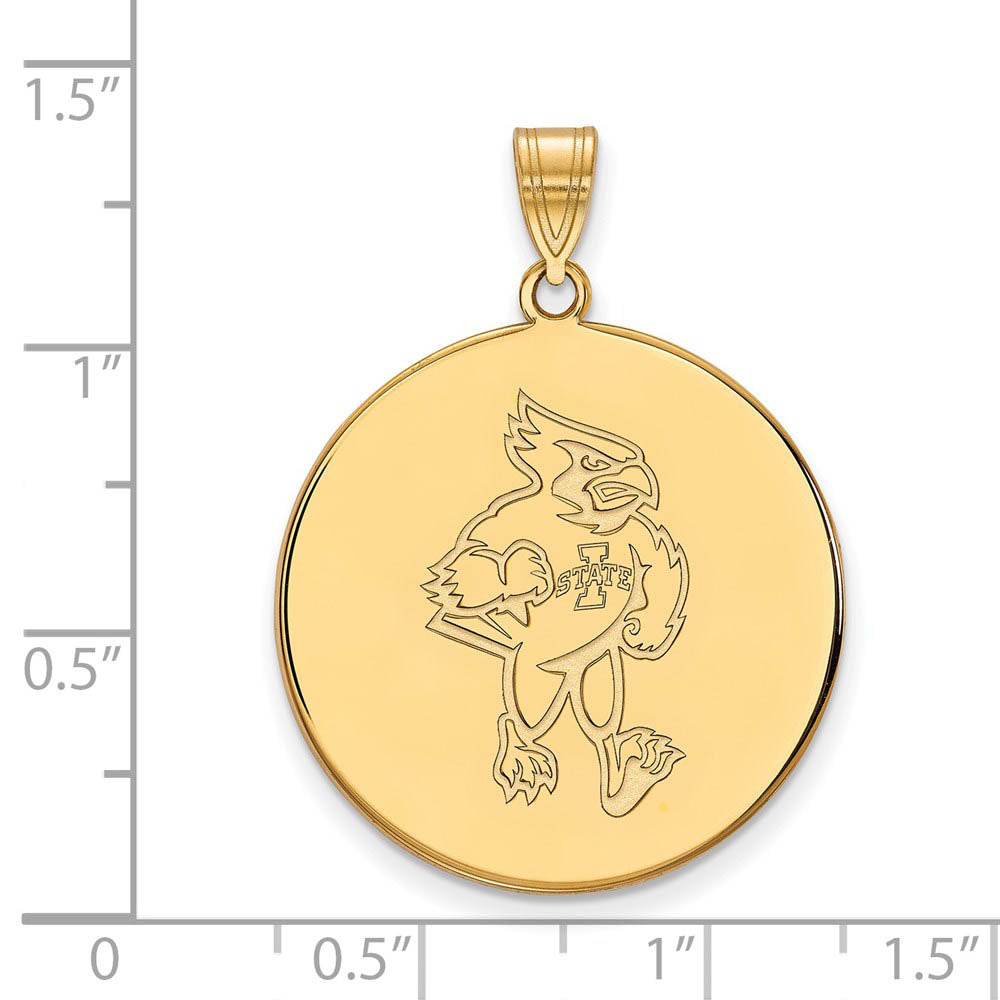 Alternate view of the 14k Gold Plated Silver Iowa State XL Mascot Disc Pendant by The Black Bow Jewelry Co.
