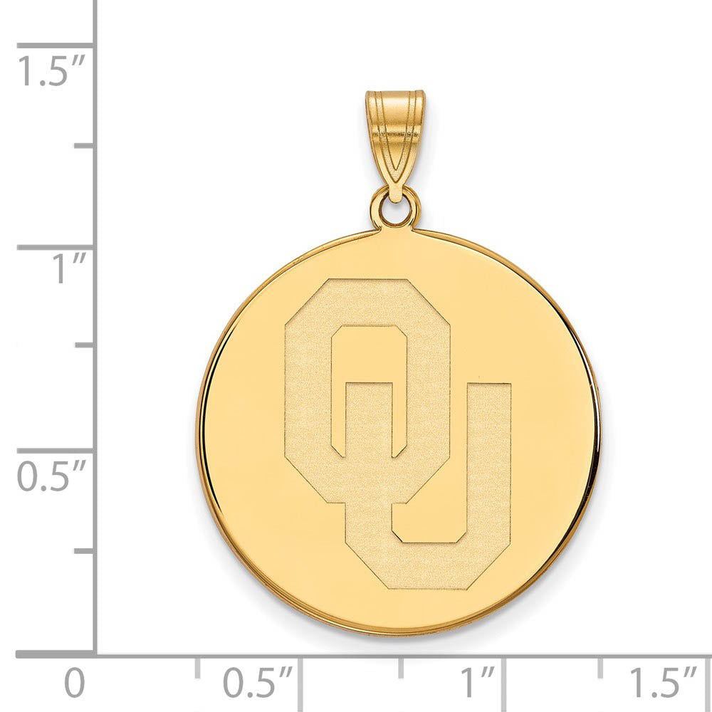 Alternate view of the 14k Gold Plated Silver U. of Oklahoma XL 'OU' Disc Pendant by The Black Bow Jewelry Co.