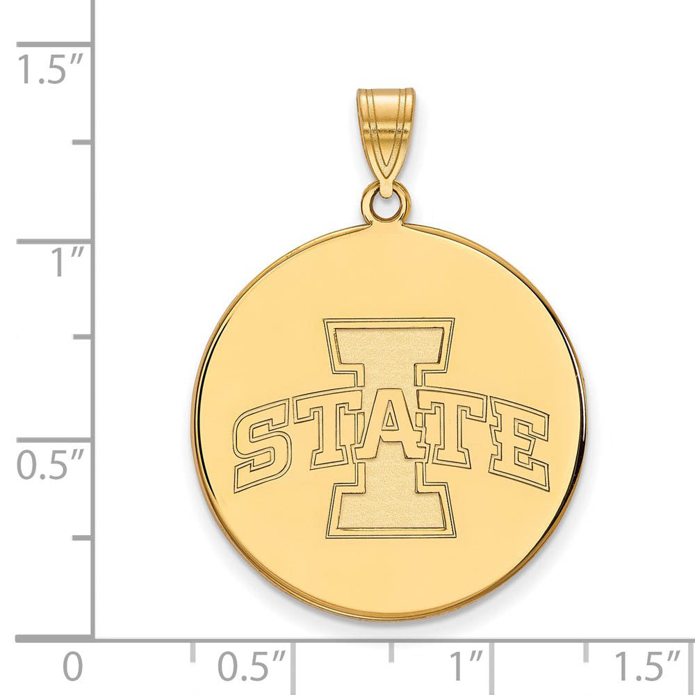 Alternate view of the 14k Gold Plated Silver Iowa State XL Disc Pendant by The Black Bow Jewelry Co.