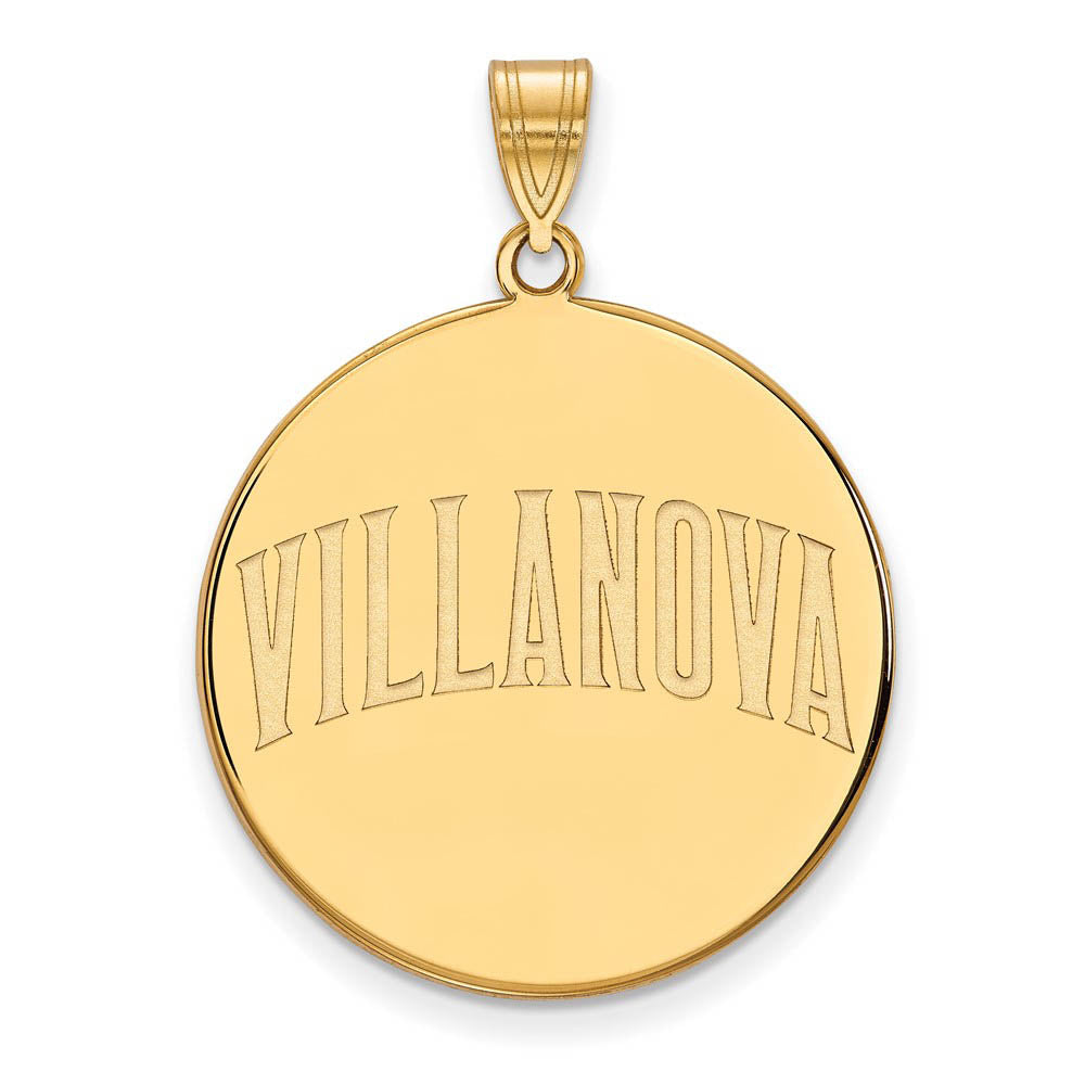 14k Gold Plated Silver Villanova U. XL Script Disc Pendant, Item P22381 by The Black Bow Jewelry Co.