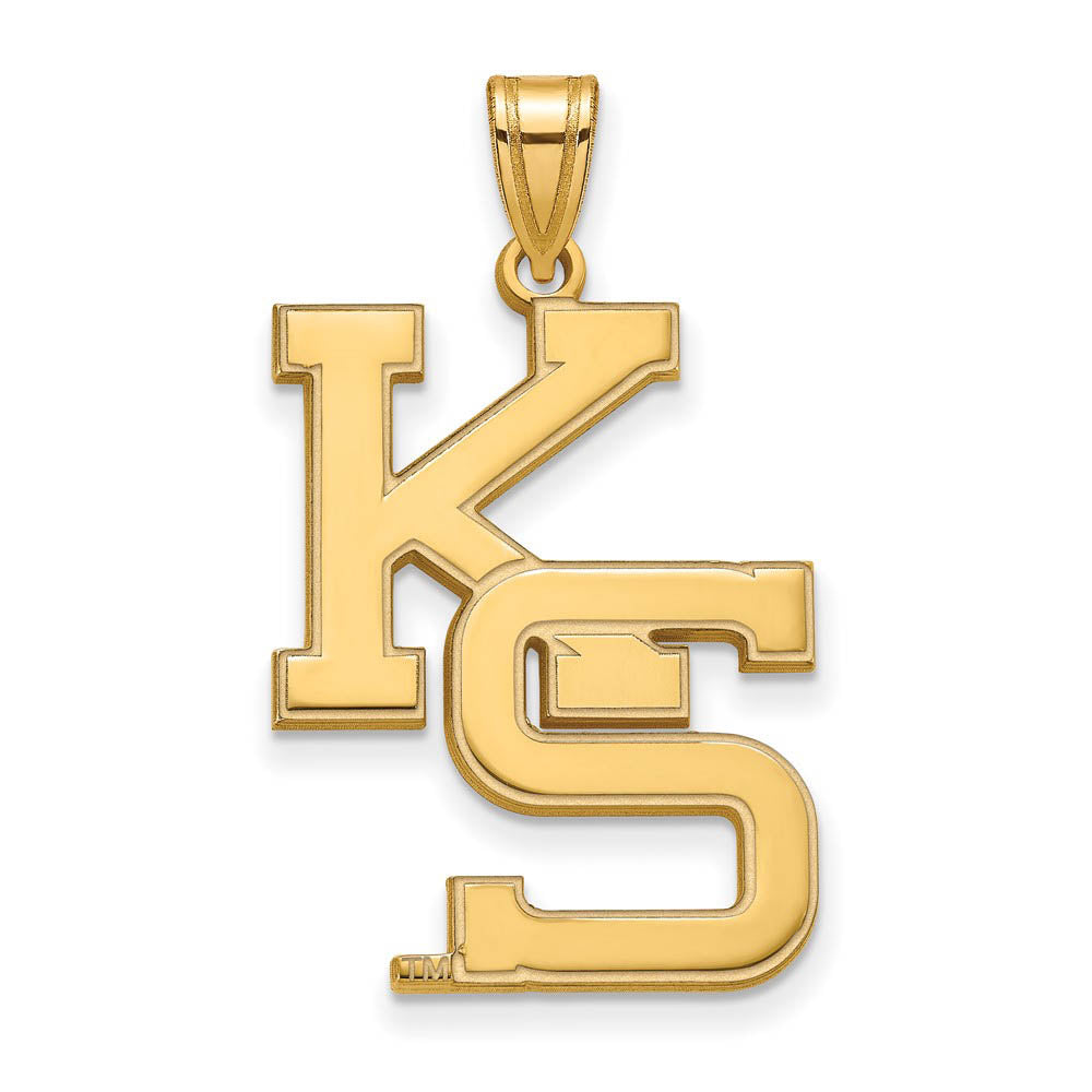 14k Gold Plated Silver Kansas State XL 'KS' Pendant, Item P22382 by The Black Bow Jewelry Co.