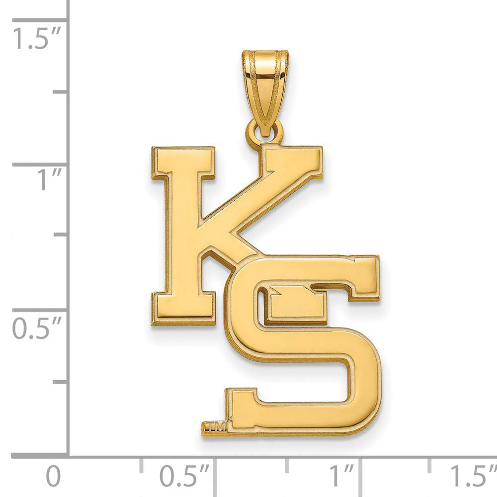 Alternate view of the 14k Gold Plated Silver Kansas State XL 'KS' Pendant by The Black Bow Jewelry Co.