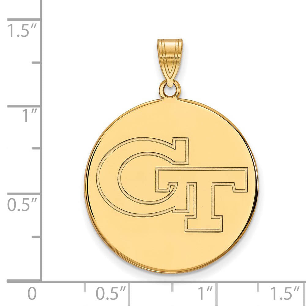 Alternate view of the 14k Gold Plated Silver Georgia Technology XL Disc Pendant by The Black Bow Jewelry Co.