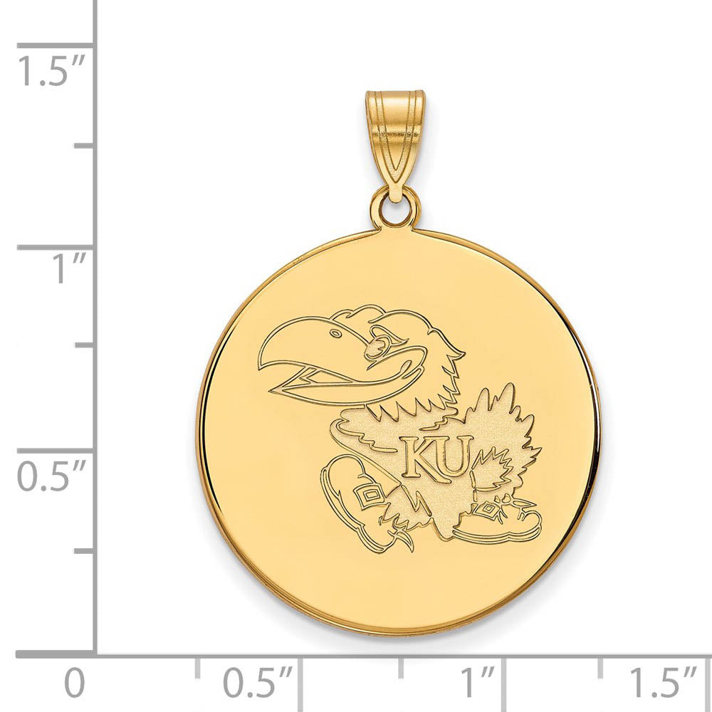 Alternate view of the 14k Gold Plated Silver U. of Kansas XL Disc Pendant by The Black Bow Jewelry Co.