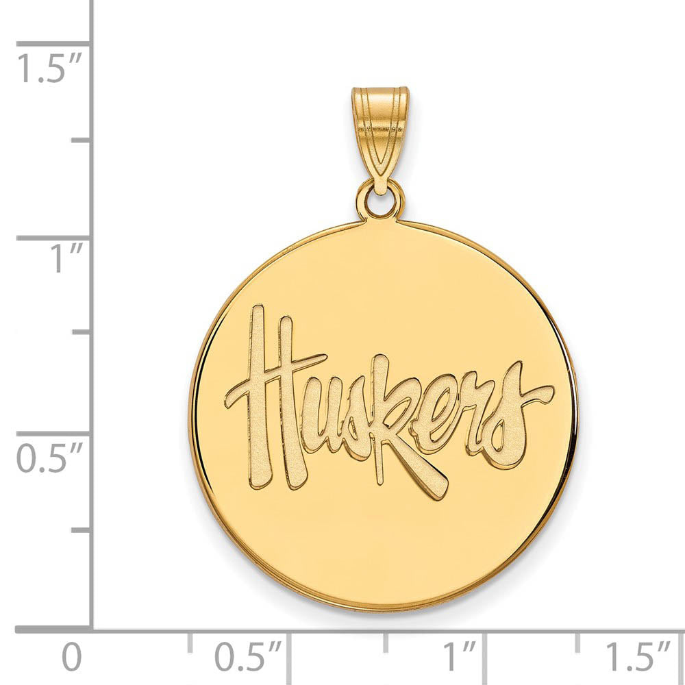 Alternate view of the 14k Gold Plated Silver U. of Nebraska XL Disc Pendant by The Black Bow Jewelry Co.