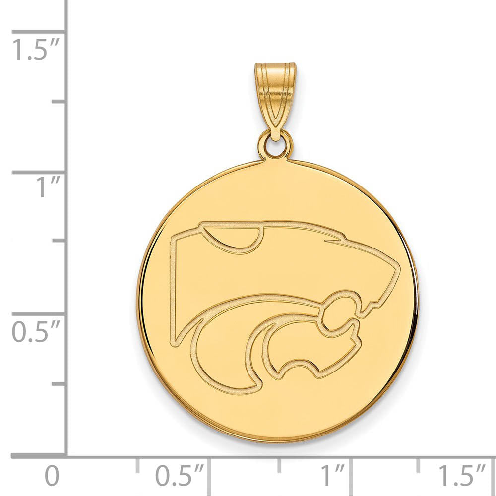 Alternate view of the 14k Gold Plated Silver Kansas State XL Mascot Disc Pendant by The Black Bow Jewelry Co.