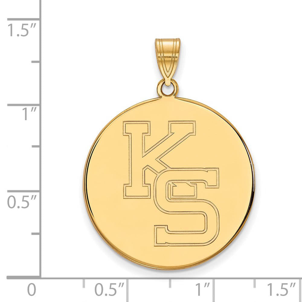 Alternate view of the 14k Gold Plated Silver Kansas State XL Disc Pendant by The Black Bow Jewelry Co.