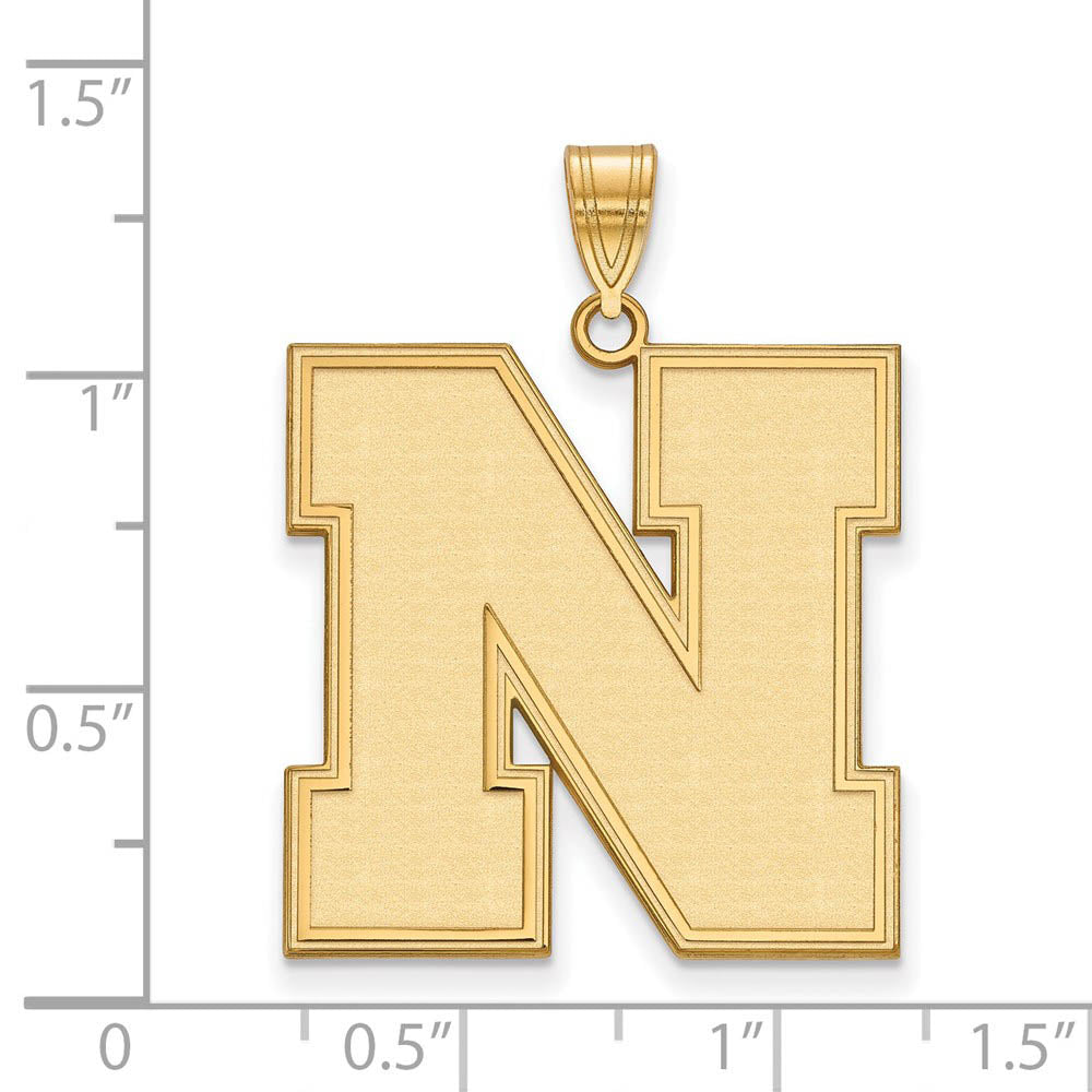 Alternate view of the 14k Gold Plated Silver U. of Nebraska XL Initial N Pendant by The Black Bow Jewelry Co.