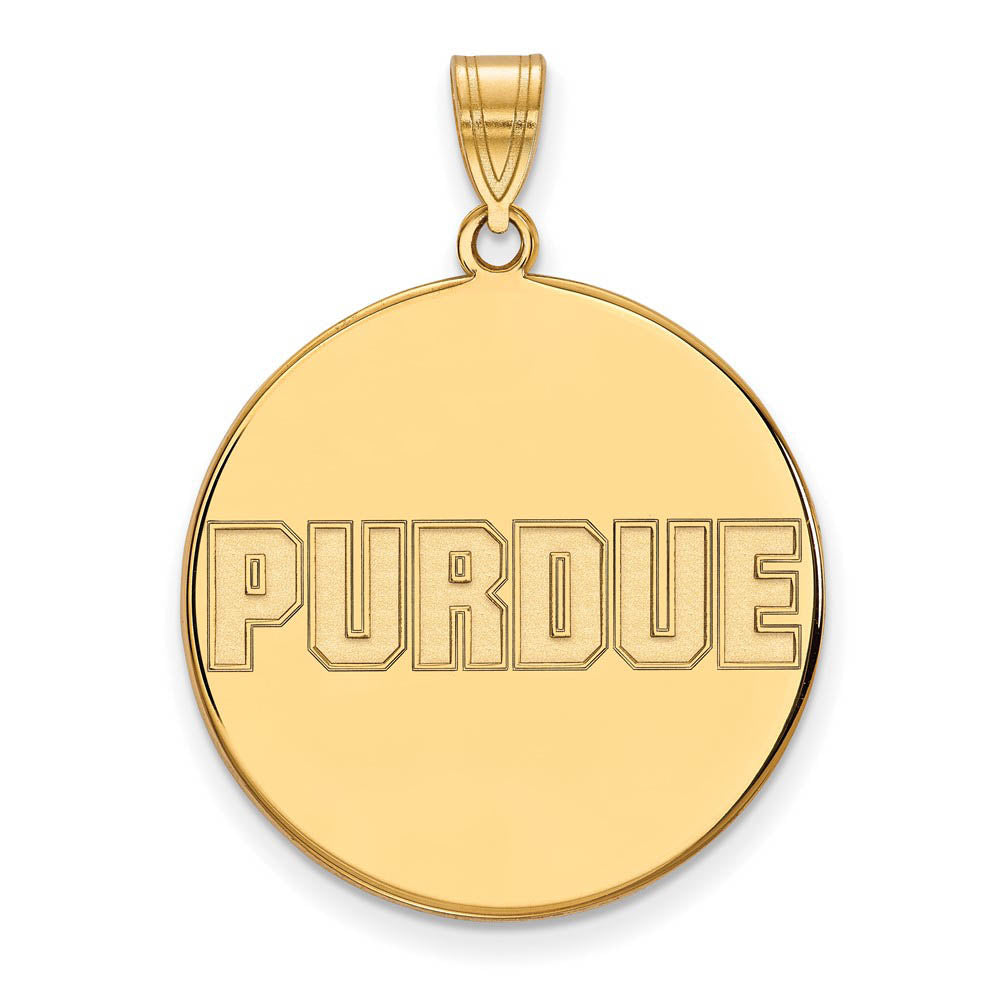 14k Gold Plated Silver Purdue XL Script Disc Pendant, Item P22410 by The Black Bow Jewelry Co.