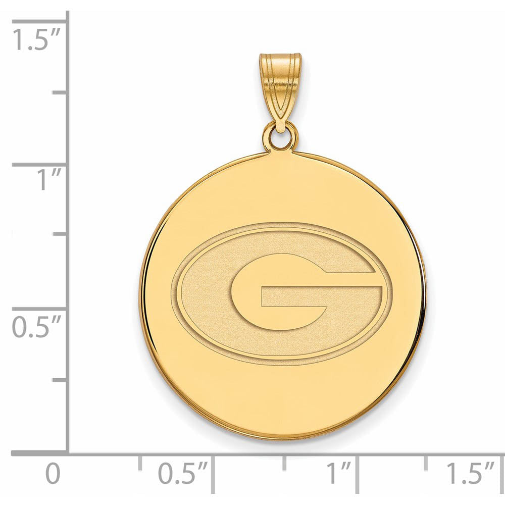 Alternate view of the 14k Gold Plated Silver U. of Georgia XL Disc 'G' Pendant by The Black Bow Jewelry Co.