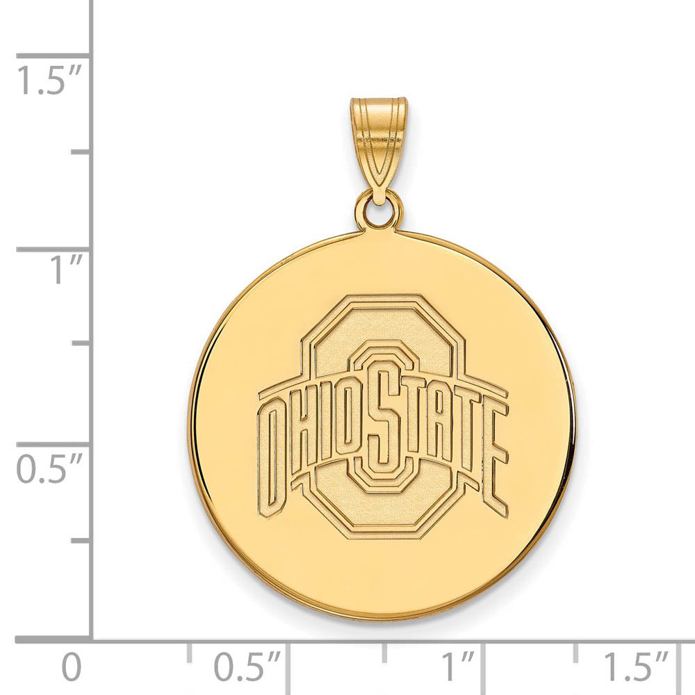 Alternate view of the 14k Gold Plated Silver Ohio State XL Logo Disc Pendant by The Black Bow Jewelry Co.