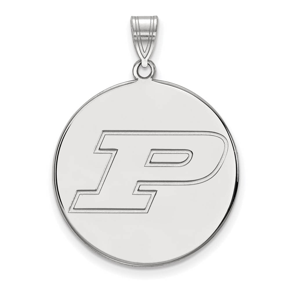 Sterling Silver Purdue XL Initial P Disc Pendant, Item P22563 by The Black Bow Jewelry Co.