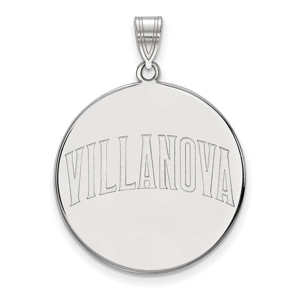 Sterling Silver Villanova U. XL Script Disc Pendant, Item P22593 by The Black Bow Jewelry Co.