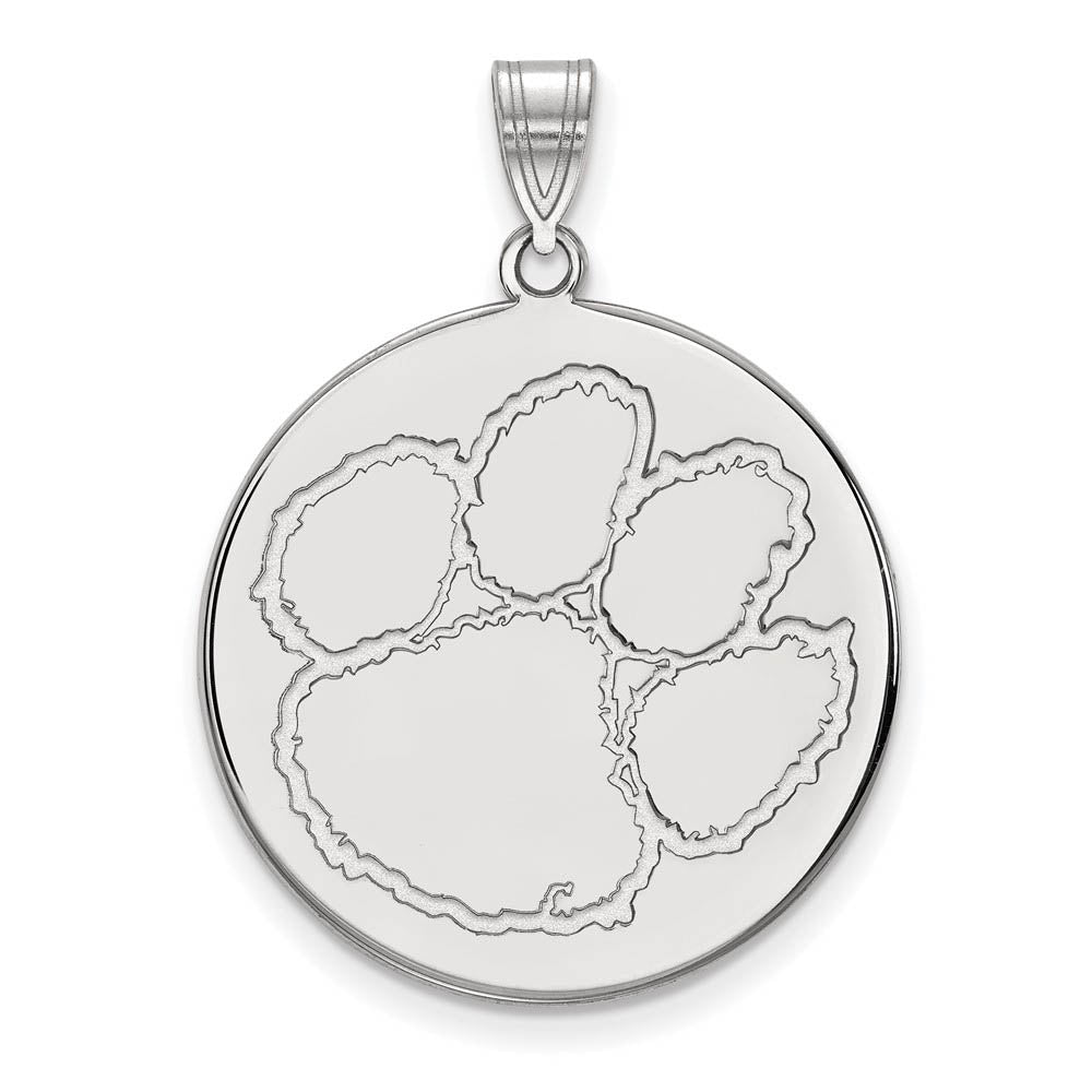 Sterling Silver Clemson U XL Disc Pendant, Item P22594 by The Black Bow Jewelry Co.