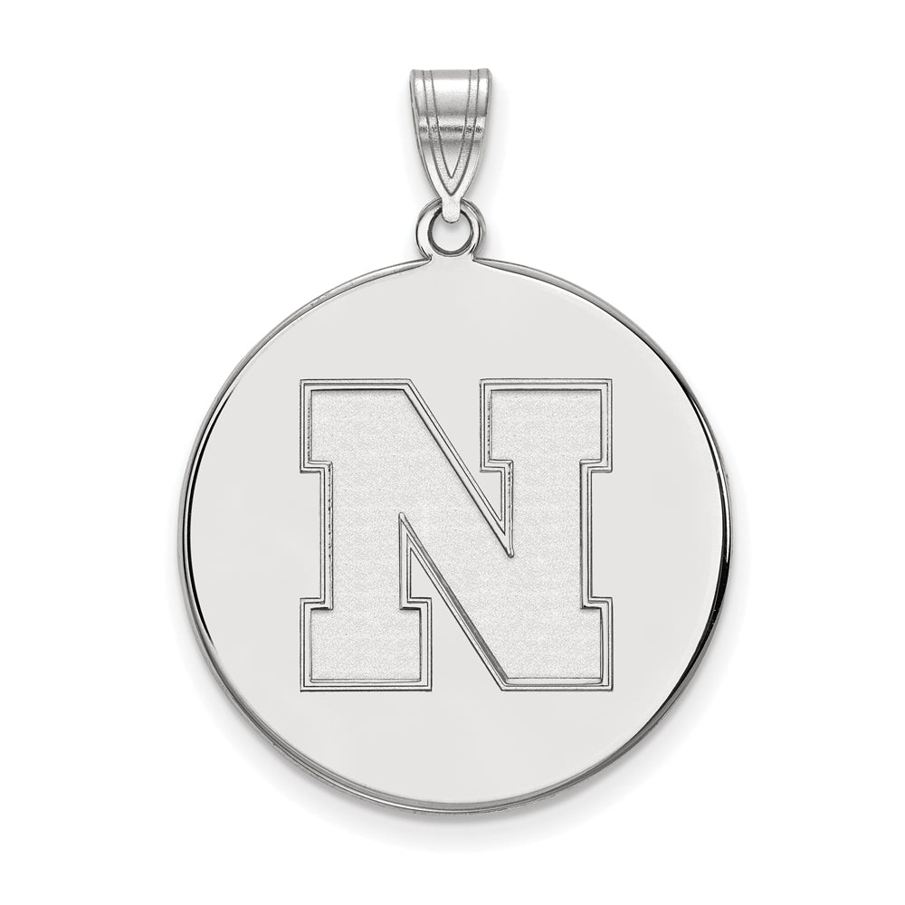 Sterling Silver U. of Nebraska XL Initial N Disc Pendant, Item P22611 by The Black Bow Jewelry Co.