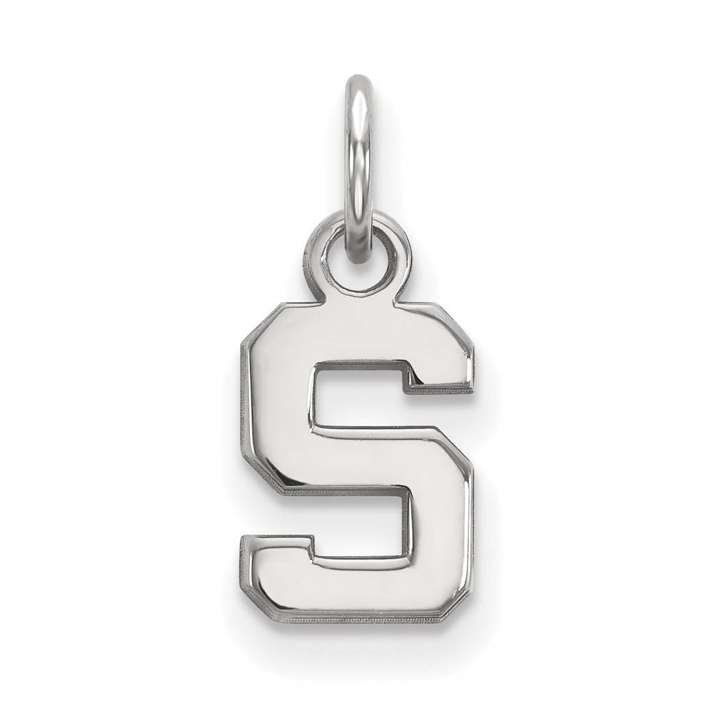 10k White Gold Michigan State XS (Tiny) Initial S Charm or Pendant, Item P22686 by The Black Bow Jewelry Co.