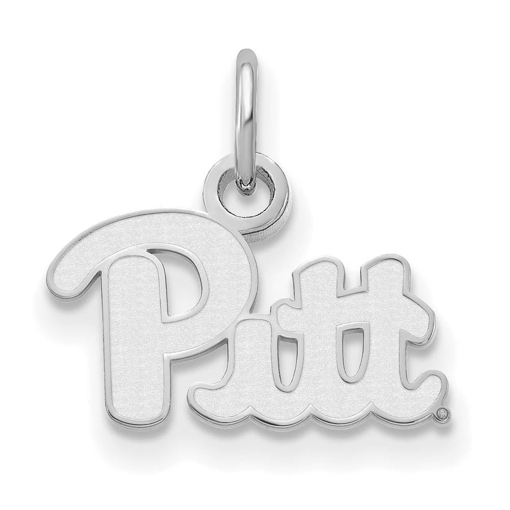 10k White Gold U. of Pittsburgh XS (Tiny) 'Pitt' Charm or Pendant, Item P22736 by The Black Bow Jewelry Co.