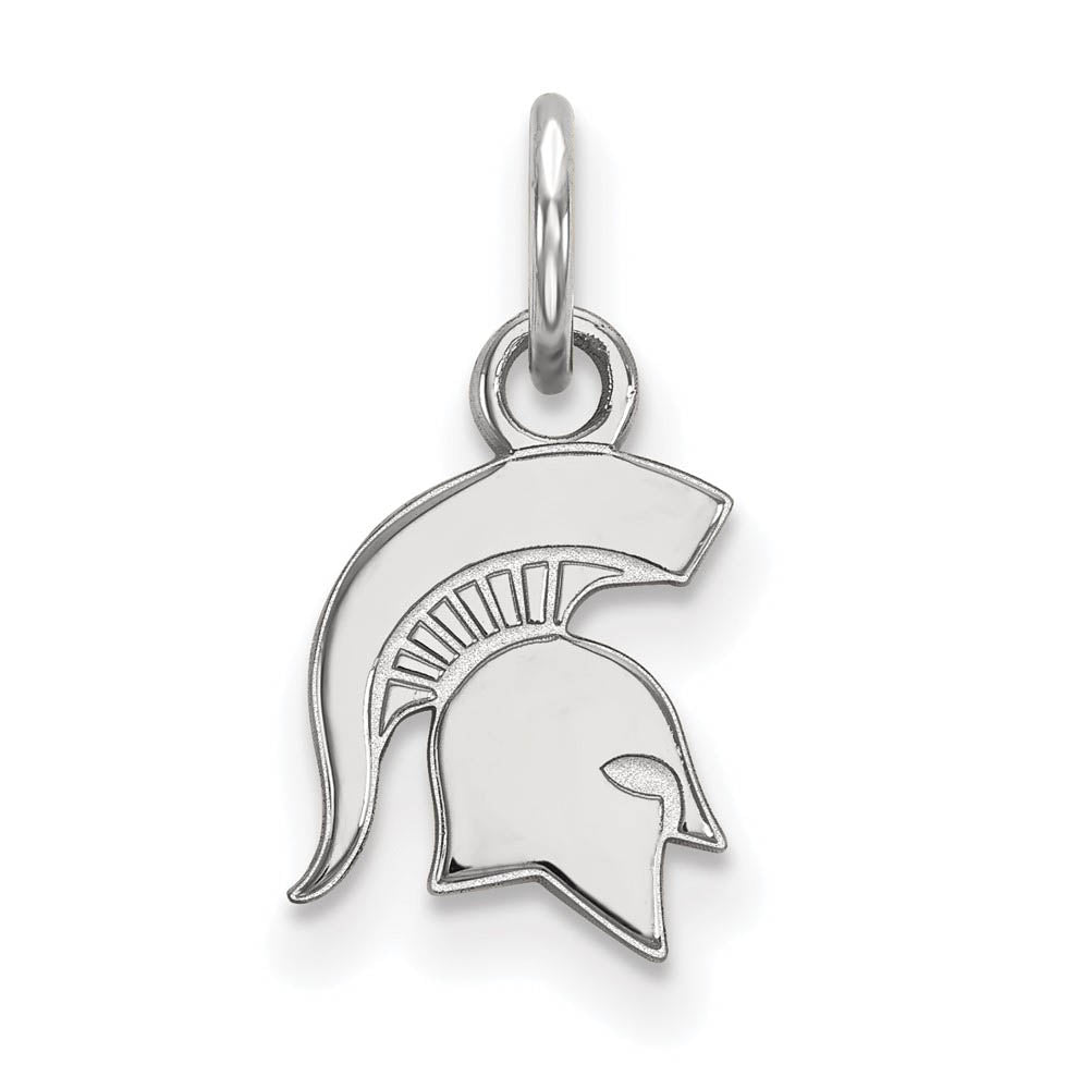10k White Gold Michigan State XS (Tiny) Logo Charm or Pendant, Item P22776 by The Black Bow Jewelry Co.