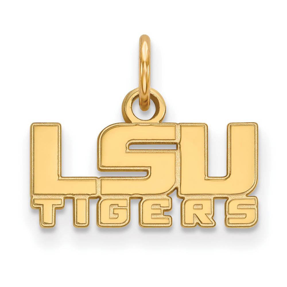 10k Yellow Gold Louisiana State XS (Tiny) 'LSU TIGERS' Charm Pendant, Item P22866 by The Black Bow Jewelry Co.