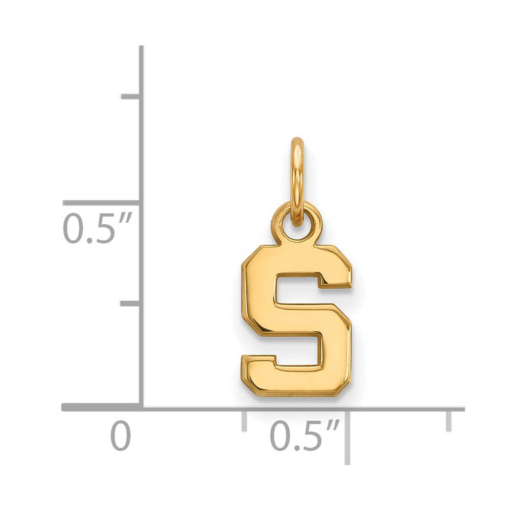 Alternate view of the 14k Gold Plated Silver Michigan State XS (Tiny) Initial S Charm by The Black Bow Jewelry Co.