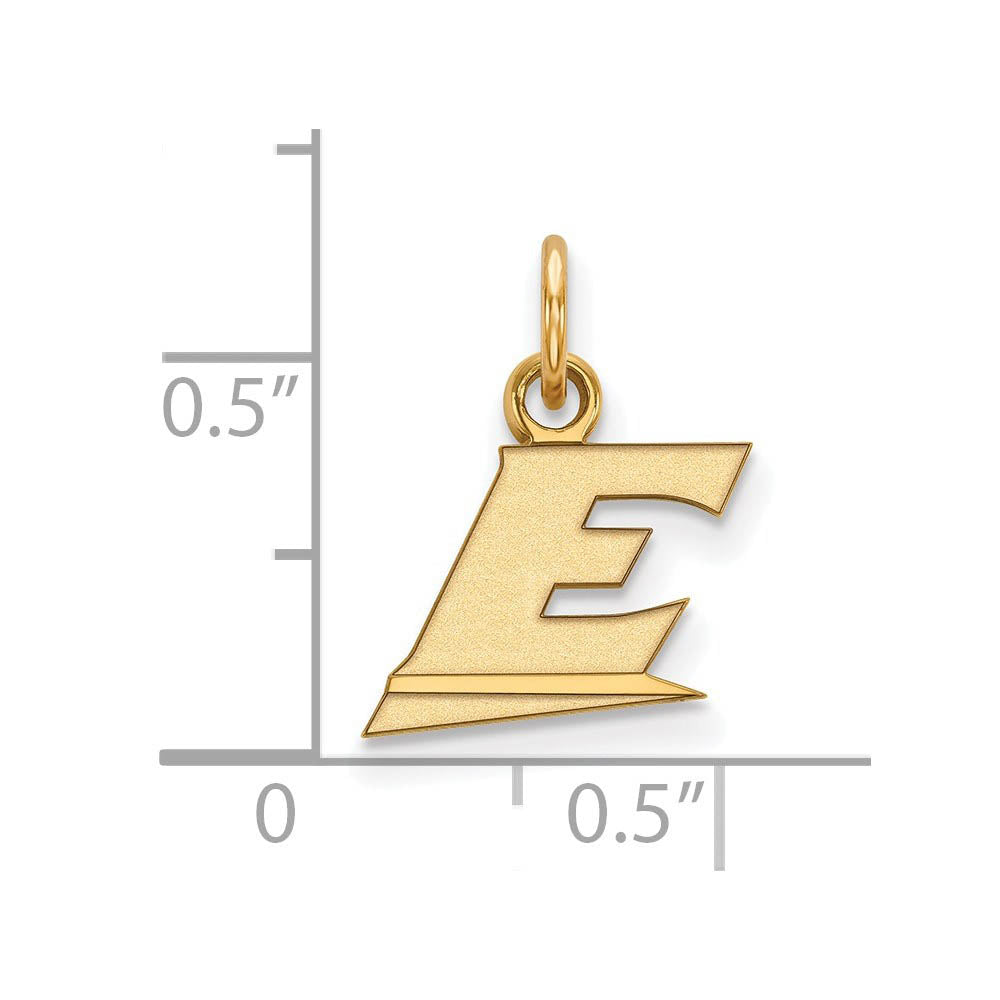 Alternate view of the 14k Gold Plated Silver Eastern Kentucky U XS (Tiny) 'E' Charm Pendant by The Black Bow Jewelry Co.