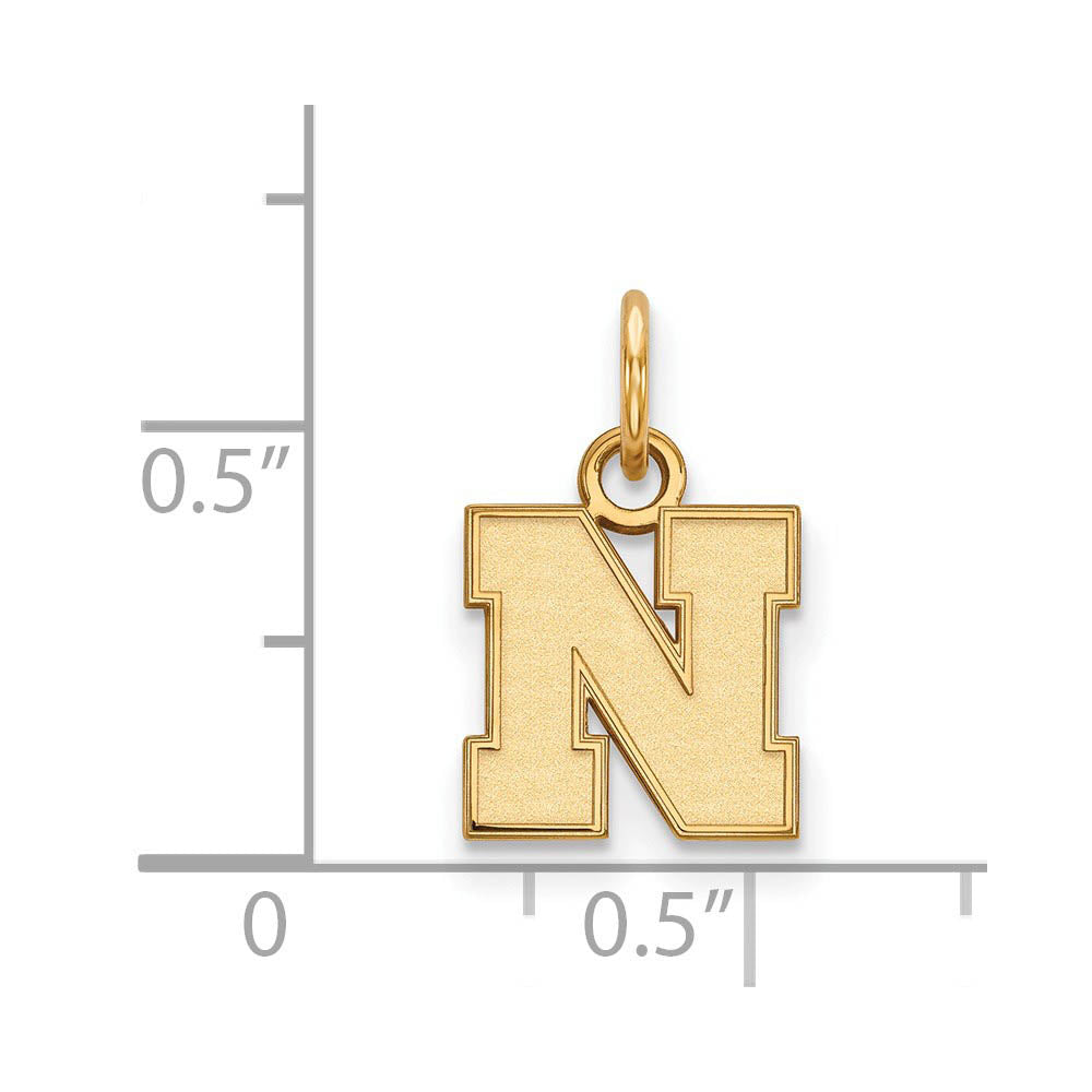Alternate view of the 14k Gold Plated Silver U. of Nebraska XS (Tiny) Initial N Charm by The Black Bow Jewelry Co.