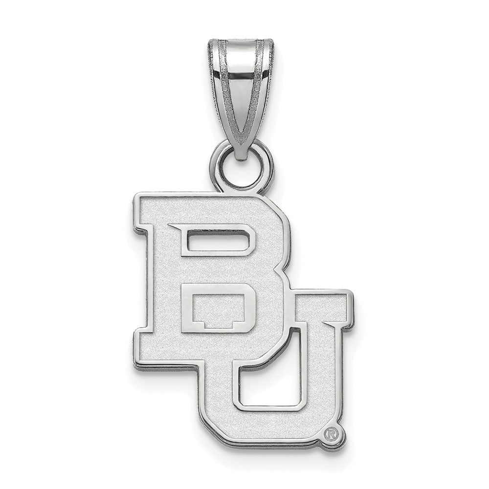 10k White Gold Baylor U Small 'BU' Pendant, Item P23277 by The Black Bow Jewelry Co.