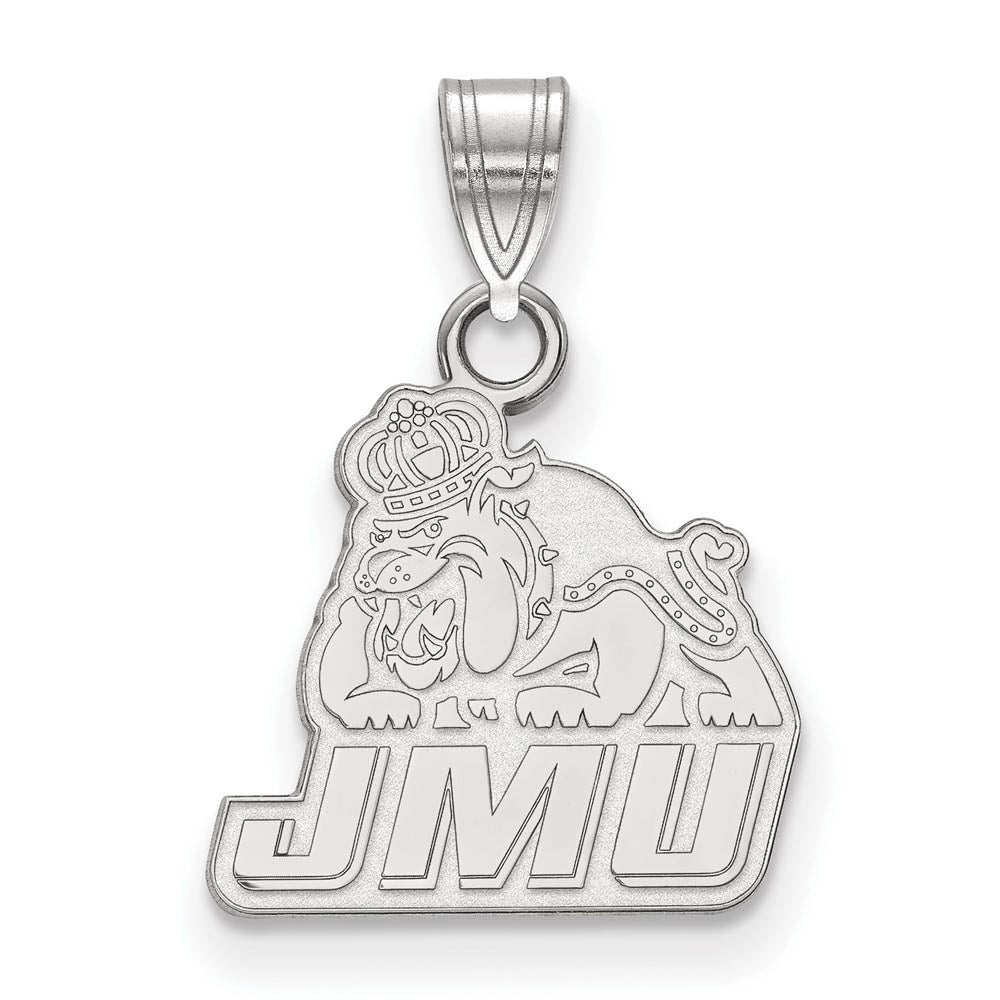 10k White Gold James Madison U Small Logo Pendant, Item P23285 by The Black Bow Jewelry Co.