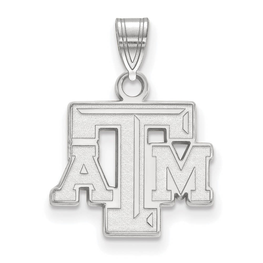 10k White Gold Texas A&M U. Small Fancy 'TAM' Pendant, Item P23301 by The Black Bow Jewelry Co.