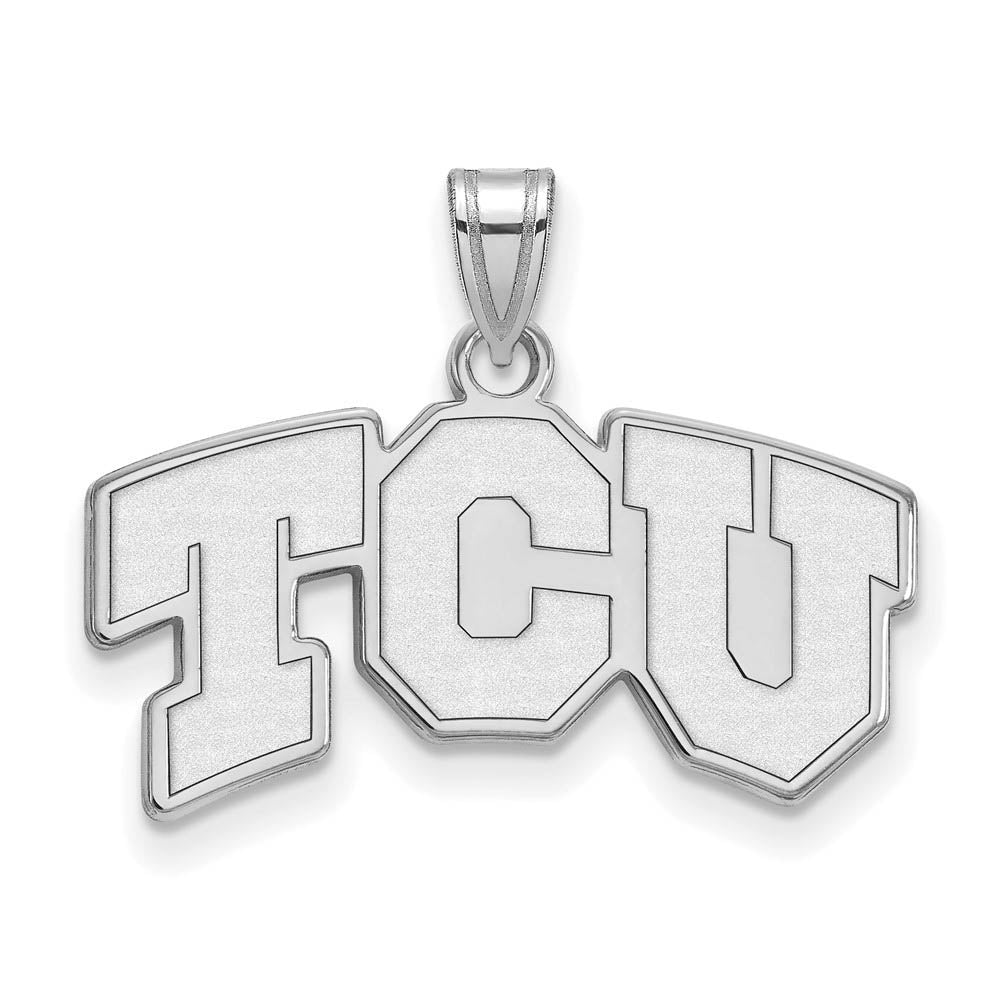 10k White Gold Texas Christian U. Small 'TCU' Pendant, Item P23303 by The Black Bow Jewelry Co.