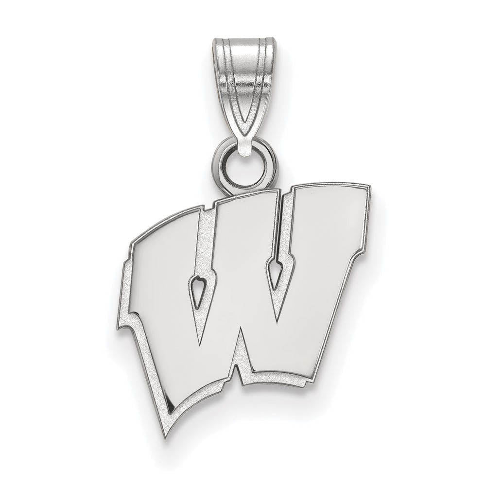 10k White Gold U. of Wisconsin Small Initial W Pendant, Item P23320 by The Black Bow Jewelry Co.