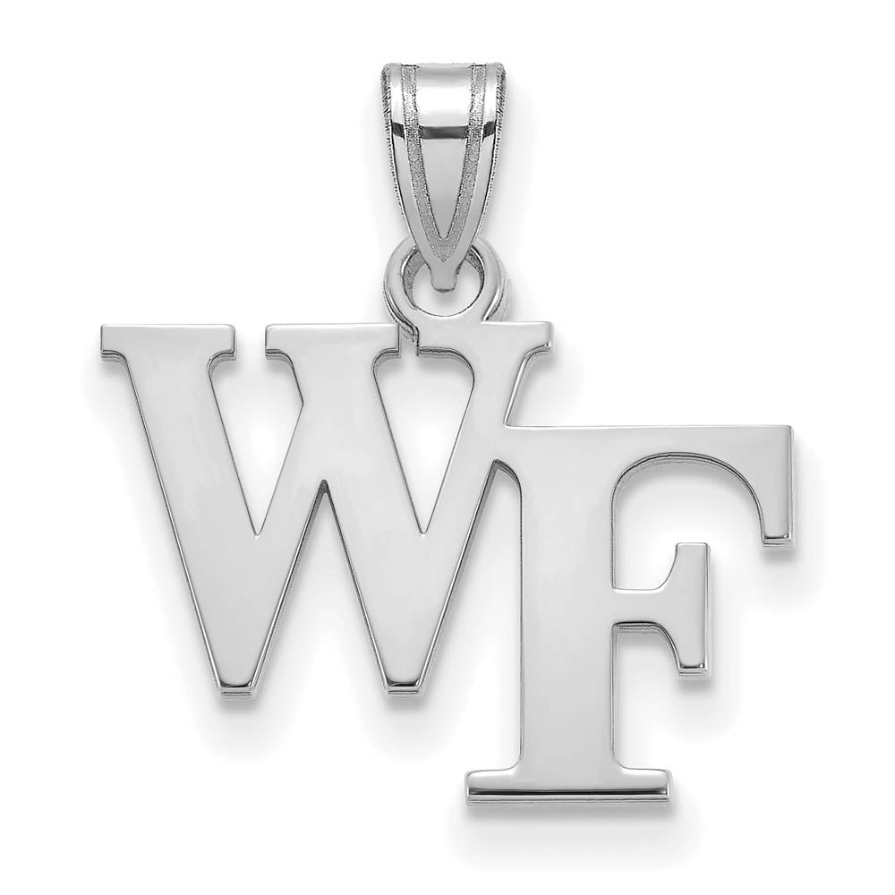 10k White Gold Wake Forest U. Small 'WF' Pendant, Item P23324 by The Black Bow Jewelry Co.
