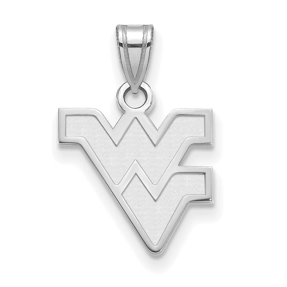 10k White Gold West Virginia U. Small Logo Pendant, Item P23325 by The Black Bow Jewelry Co.