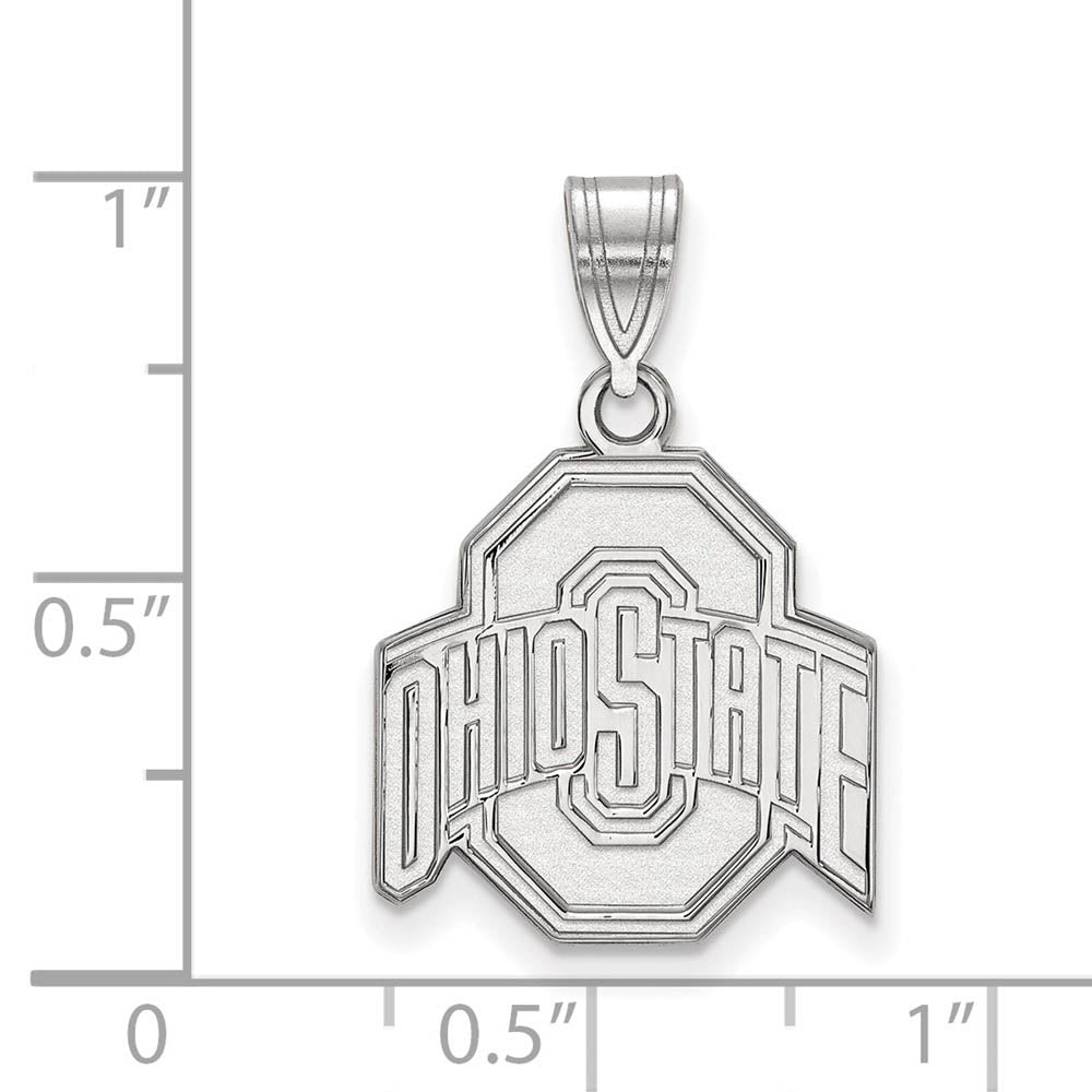 Alternate view of the 10k White Gold Ohio State Medium Logo Pendant by The Black Bow Jewelry Co.